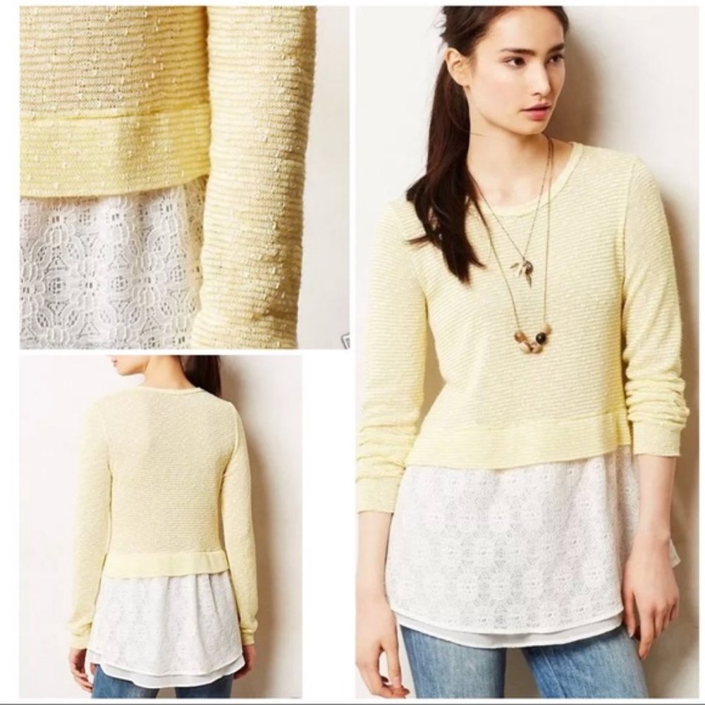 Anthropologie Clu + Willoughby Lace Hemmed Sweater